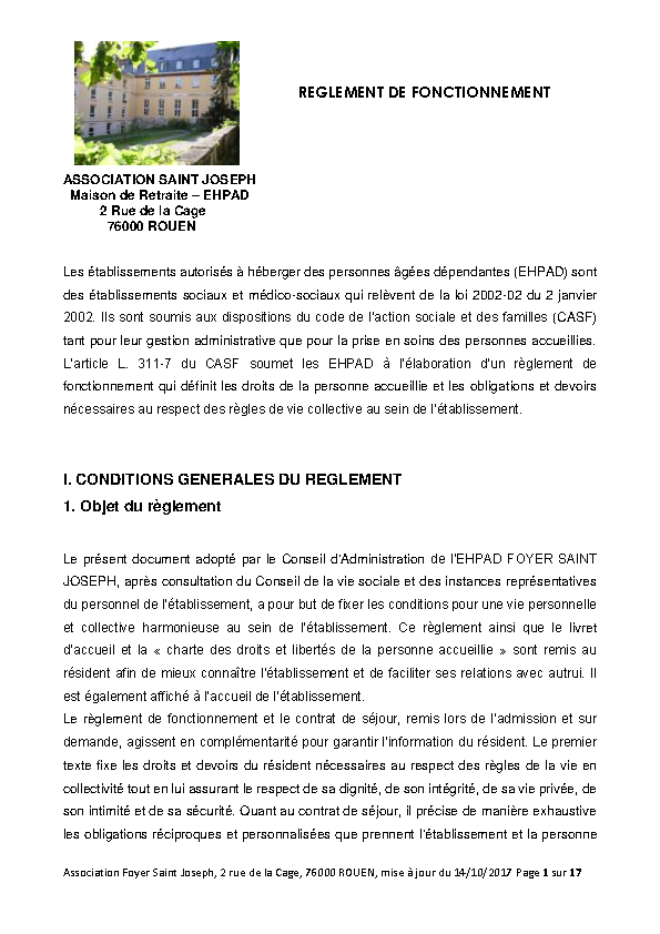 Réglement de fonctionnement